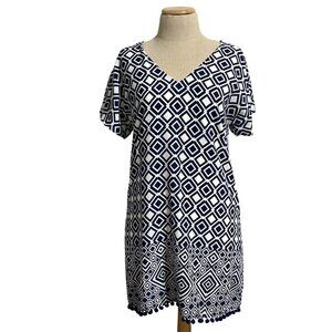 Hutch Women's Sz XS Navy & White Dress Geometric Print Short Sleeve